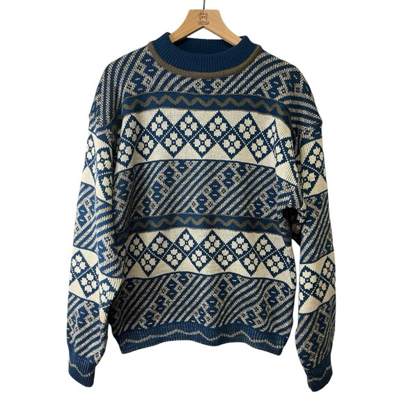 Vintage Graphix Unisex Adult Grandpa Fisherman Knit Sweater Blue Cream Stripe XL - Picture 1 of 13